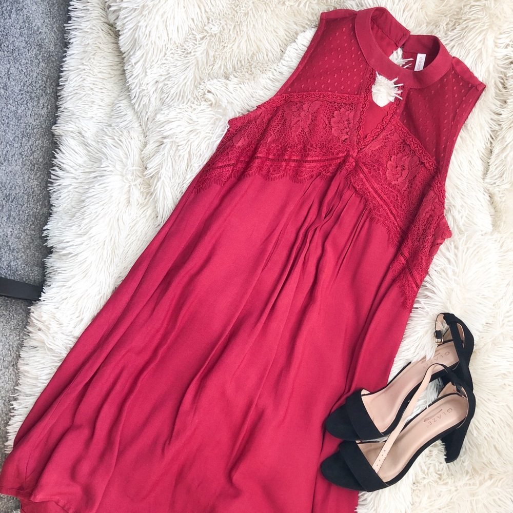 Red Lace Top Shift Dress